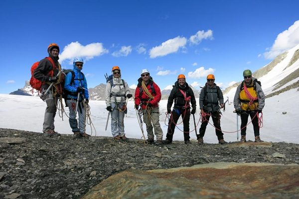 No Col du Mont Rouge, preparados para iniciar a travessia do Glacier du Giétro